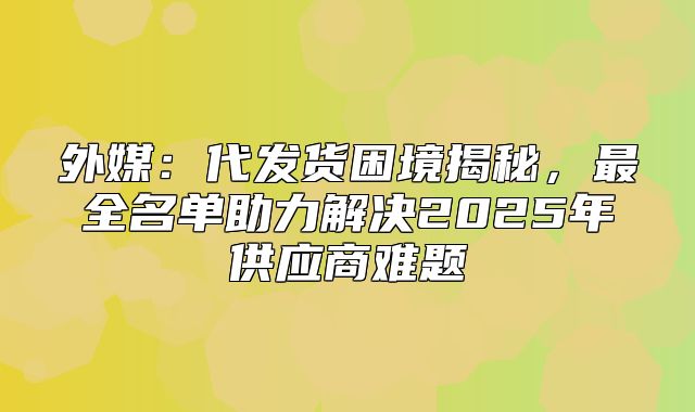 外媒：代发货困境揭秘，最全名单助力解决2025年供应商难题