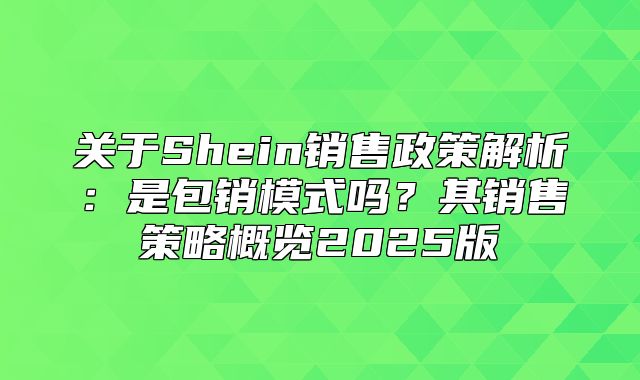 关于Shein销售政策解析：是包销模式吗？其销售策略概览2025版