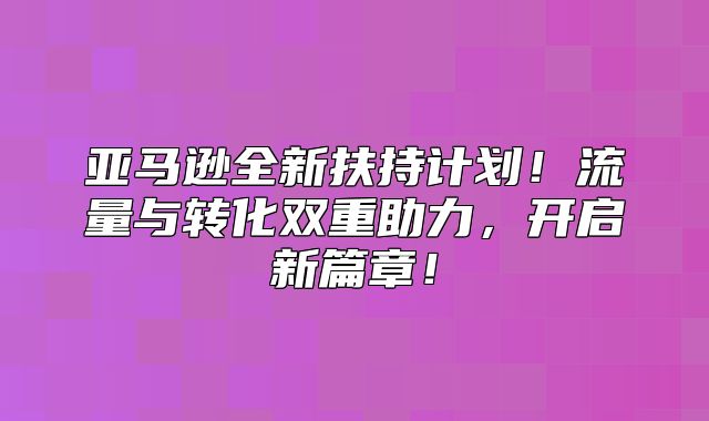 亚马逊全新扶持计划！流量与转化双重助力，开启新篇章！