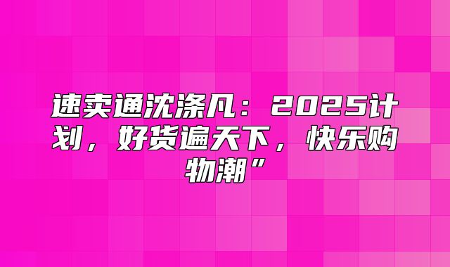 速卖通沈涤凡：2025计划，好货遍天下，快乐购物潮”