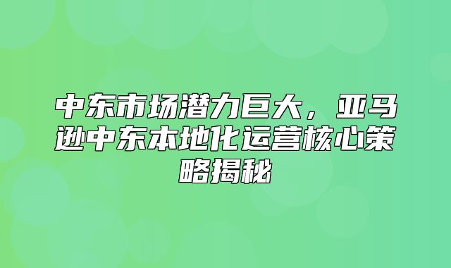 中东市场潜力巨大，亚马逊中东本地化运营核心策略揭秘
