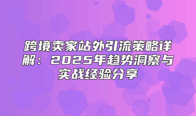 跨境卖家站外引流策略详解：2025年趋势洞察与实战经验分享