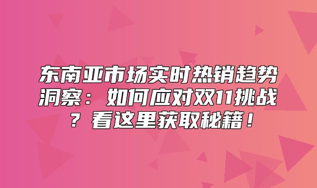 东南亚市场实时热销趋势洞察：如何应对双11挑战？看这里获取秘籍！