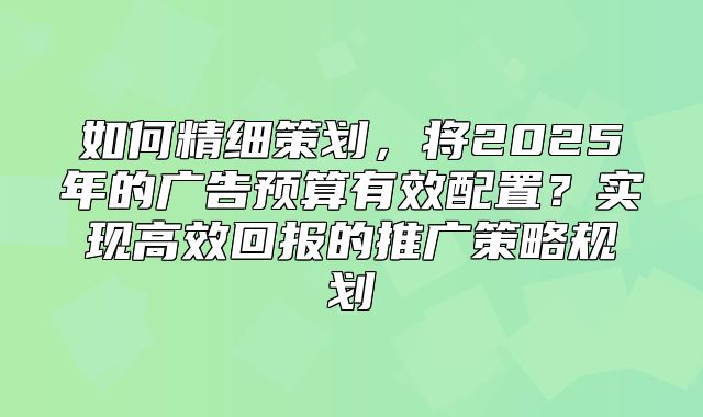 如何精细策划，将2025年的广告预算有效配置？实现高效回报的推广策略规划