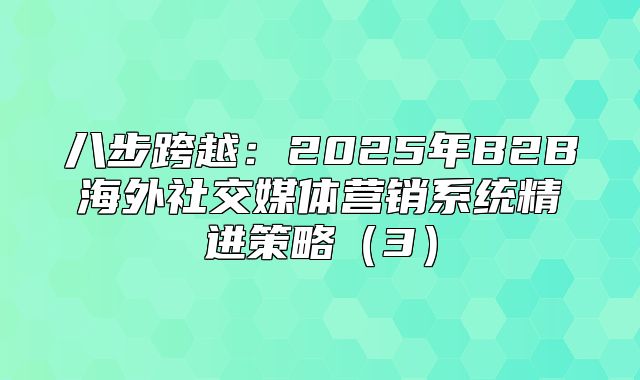 八步跨越：2025年B2B海外社交媒体营销系统精进策略3