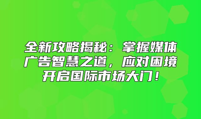 全新攻略揭秘：掌握媒体广告智慧之道，应对困境开启国际市场大门！