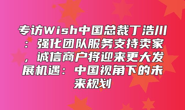 专访Wish中国总裁丁浩川：强化团队服务支持卖家，诚信商户将迎来更大发展机遇：中国视角下的未来规划