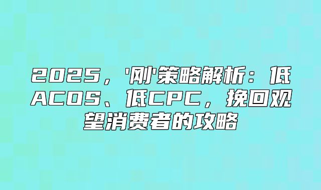 2025，'刚'策略解析：低ACOS、低CPC，挽回观望消费者的攻略
