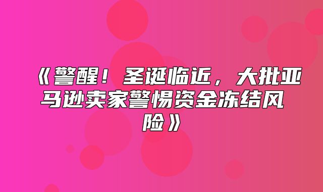 警醒！圣诞临近，大批亚马逊卖家警惕资金冻结风险