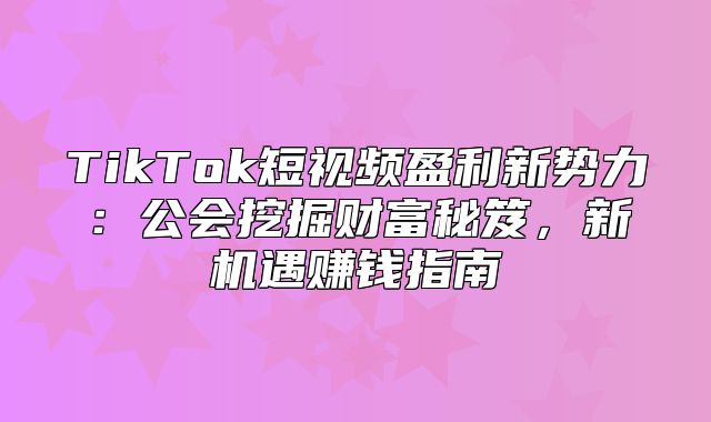 TikTok短视频盈利新势力：公会挖掘财富秘笈，新机遇赚钱指南