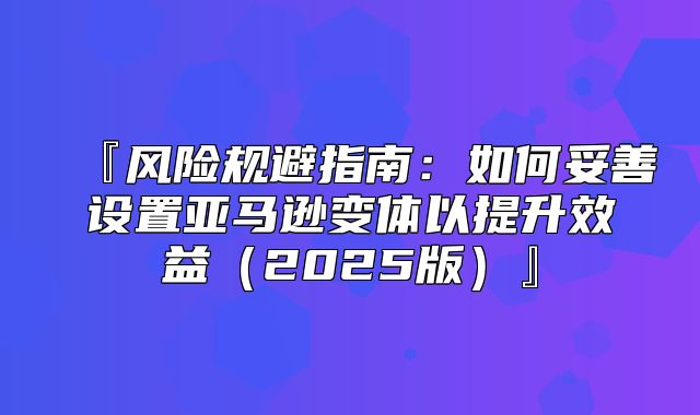 『风险规避指南：如何妥善设置亚马逊变体以提升效益2025版』