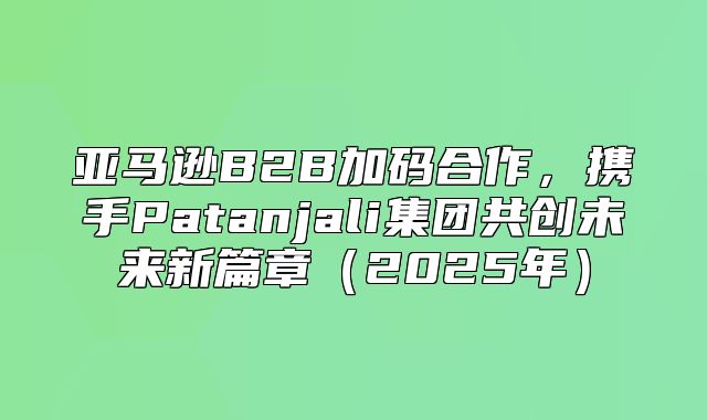 亚马逊B2B加码合作，携手Patanjali集团共创未来新篇章2025年