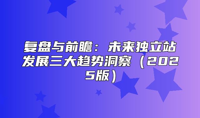 复盘与前瞻：未来独立站发展三大趋势洞察2025版