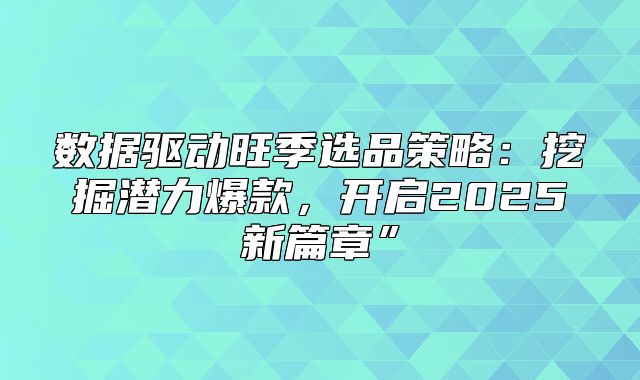 数据驱动旺季选品策略：挖掘潜力爆款，开启2025新篇章”