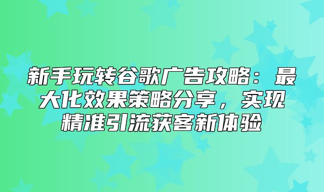 新手玩转谷歌广告攻略：最大化效果策略分享，实现精准引流获客新体验