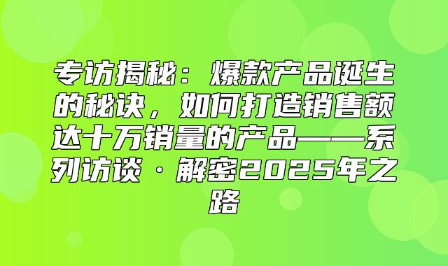 专访揭秘：爆款产品诞生的秘诀，如何打造销售额达十万销量的产品——系列访谈·解密2025年之路