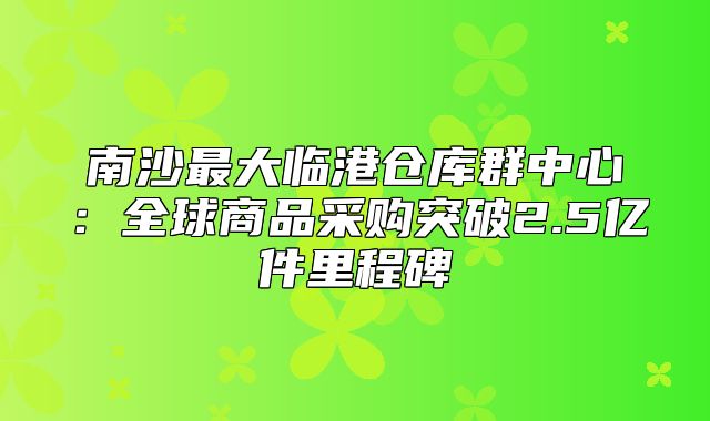 南沙最大临港仓库群中心：全球商品采购突破2.5亿件里程碑