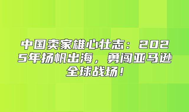 中国卖家雄心壮志：2025年扬帆出海，勇闯亚马逊全球战场！