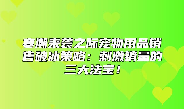 寒潮来袭之际宠物用品销售破冰策略：刺激销量的三大法宝！
