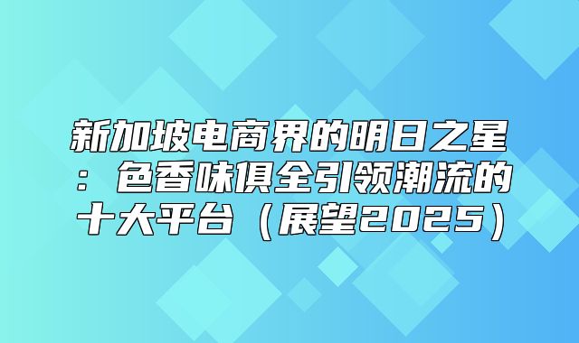 新加坡电商界的明日之星：色香味俱全引领潮流的十大平台展望2025