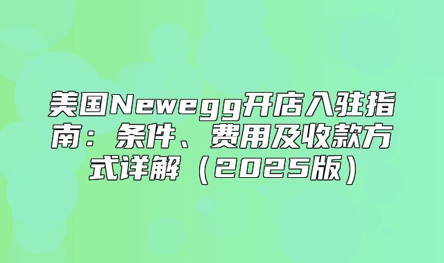 美国Newegg开店入驻指南：条件、费用及收款方式详解2025版