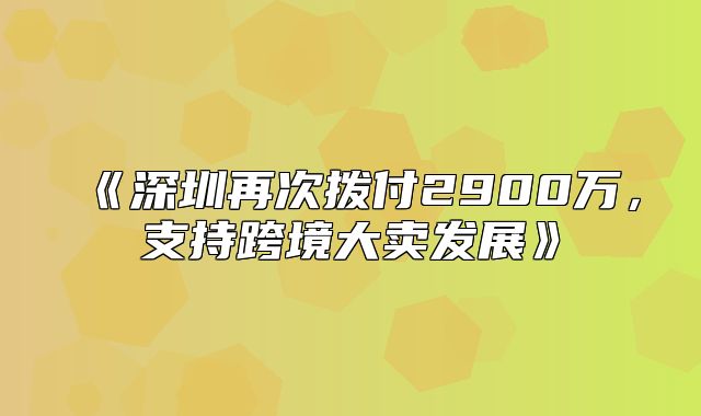 深圳再次拨付2900万，支持跨境大卖发展