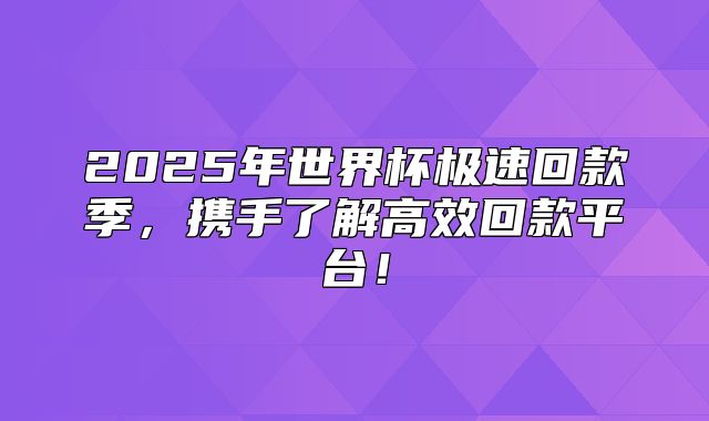 2025年世界杯极速回款季，携手了解高效回款平台！