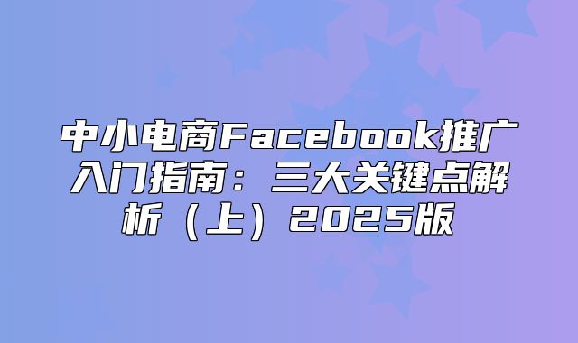中小电商Facebook推广入门指南：三大关键点解析上2025版