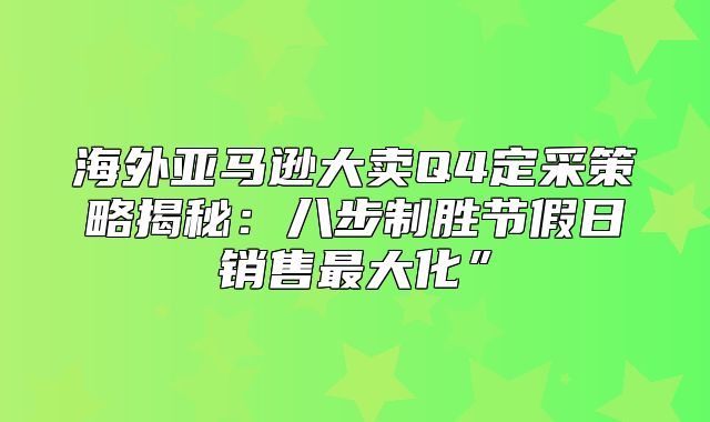 海外亚马逊大卖Q4定采策略揭秘：八步制胜节假日销售最大化”
