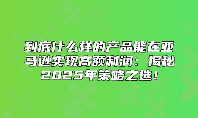 到底什么样的产品能在亚马逊实现高额利润：揭秘2025年策略之选！