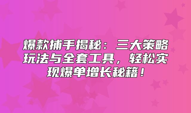 爆款捕手揭秘：三大策略玩法与全套工具，轻松实现爆单增长秘籍！