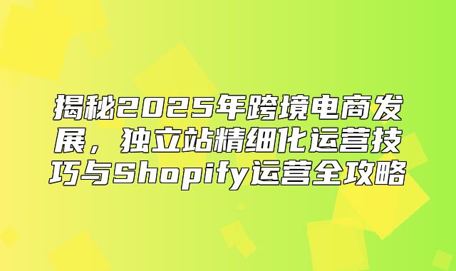揭秘2025年跨境电商发展，独立站精细化运营技巧与Shopify运营全攻略