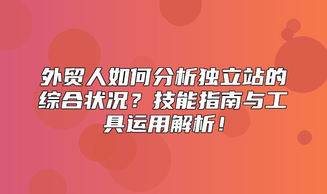 外贸人如何分析独立站的综合状况？技能指南与工具运用解析！
