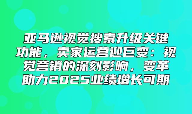 亚马逊视觉搜索升级关键功能，卖家运营迎巨变：视觉营销的深刻影响，变革助力2025业绩增长可期