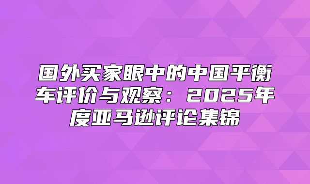 国外买家眼中的中国平衡车评价与观察：2025年度亚马逊评论集锦