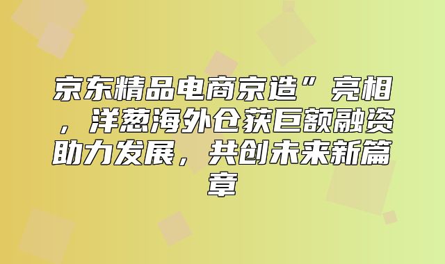 京东精品电商京造”亮相，洋葱海外仓获巨额融资助力发展，共创未来新篇章