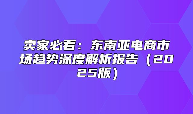卖家必看：东南亚电商市场趋势深度解析报告2025版
