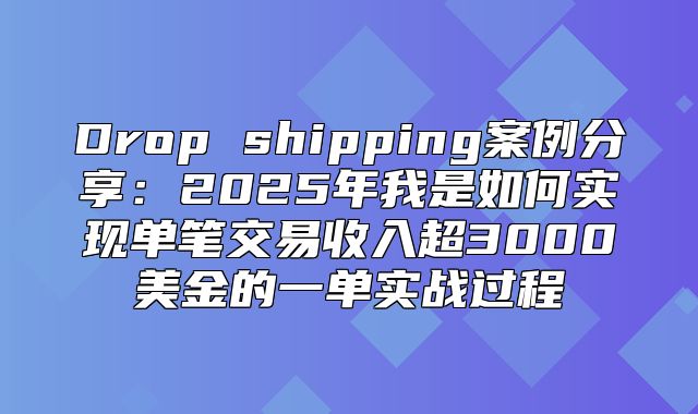 Drop shipping案例分享：2025年我是如何实现单笔交易收入超3000美金的一单实战过程