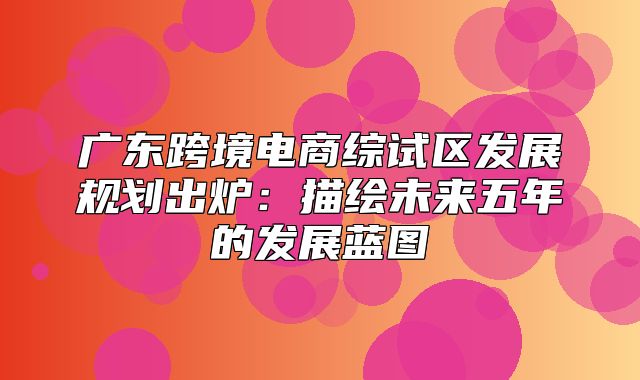 广东跨境电商综试区发展规划出炉：描绘未来五年的发展蓝图