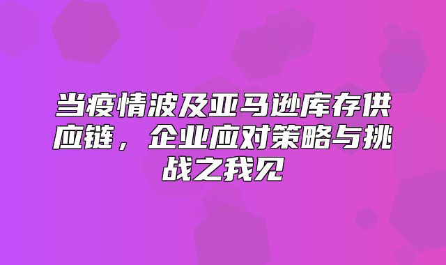 当疫情波及亚马逊库存供应链，企业应对策略与挑战之我见