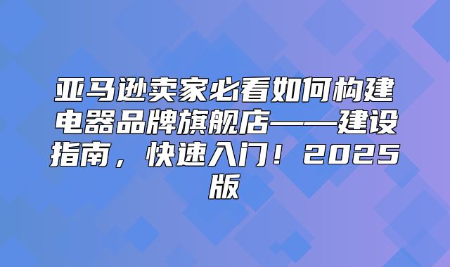 亚马逊卖家必看如何构建电器品牌旗舰店——建设指南，快速入门！2025版