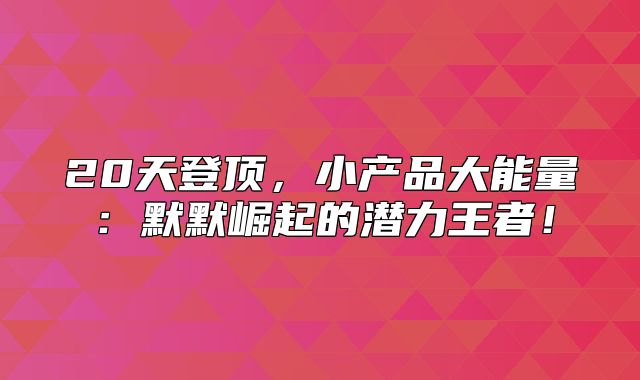 20天登顶，小产品大能量：默默崛起的潜力王者！