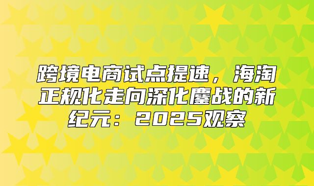 跨境电商试点提速，海淘正规化走向深化鏖战的新纪元：2025观察