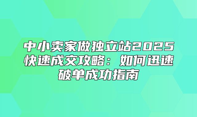 中小卖家做独立站2025快速成交攻略：如何迅速破单成功指南