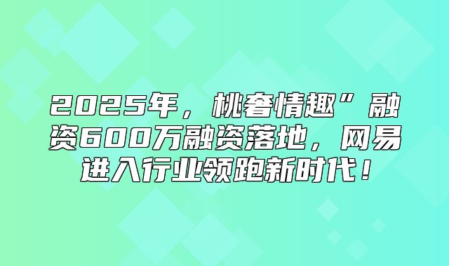 2025年，桃奢情趣”融资600万融资落地，网易进入行业领跑新时代！