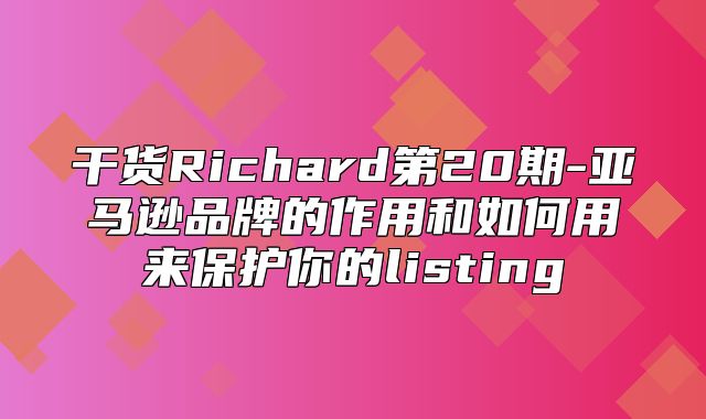 干货Richard第20期-亚马逊品牌的作用和如何用来保护你的listing