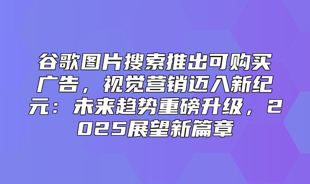 谷歌图片搜索推出可购买广告，视觉营销迈入新纪元：未来趋势重磅升级，2025展望新篇章