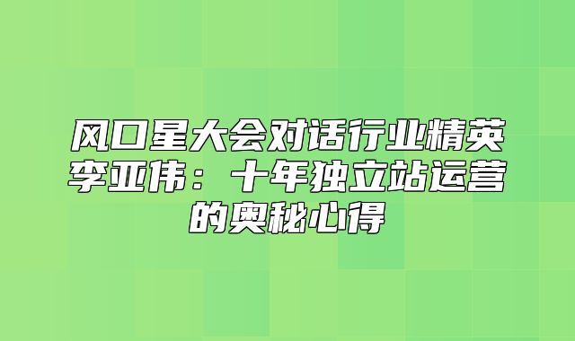 风口星大会对话行业精英李亚伟：十年独立站运营的奥秘心得
