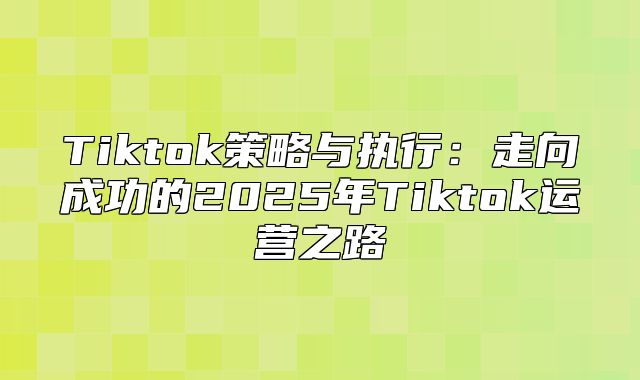 Tiktok策略与执行：走向成功的2025年Tiktok运营之路