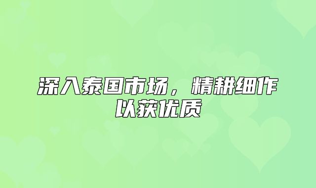 深入泰国市场，精耕细作以获优质